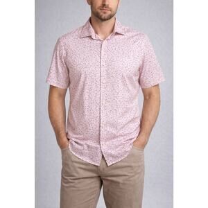 A[x]ist Men's Pink Short Sleeve Geometric Print Stretch Button Down Shirt Size S